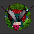Pink Haired Fairy Sitting On Red Strawberry With Green Grass Blue Flowers And Tree Stump