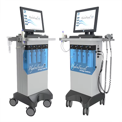 Two Units Of HydraFacial MD Medical Device With Mobile Cart Digital Screen And Solution Bottles 3d model