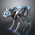 Silver Mechanical Cat With Blue Eyes Metallic Structure And Futuristic Joint Lights