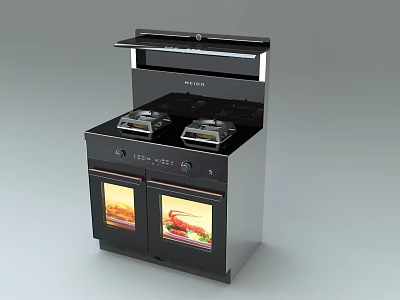 Black Modern Kitchen Appliance With Gas Stove Burners And Double Ovens 3d model