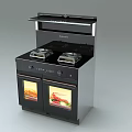 Black Modern Kitchen Appliance With Gas Stove Burners And Double Ovens