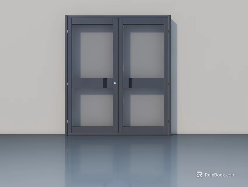 Dark Colored Double Swing Door With Glass Panels In Modern Interior 3d model