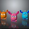 Cute Cartoon Characters And Colorful Creatures With Big Ears And Eyes In Orange Pink Blue
