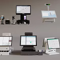 Different Models Of Modern Cash Registers With Display Screens As Daily Use Appliances