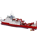 Red and White Ship Vessel With Deck Structure And Bridge Design 3d model