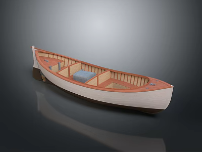 Wooden Canoe With Interior Seats And White Brown Exterior For Water Transportation 3d model