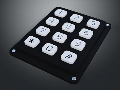 Electronic Numeric Keypad with Black Base White Buttons and Star Hash Symbols 3d model