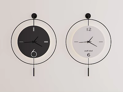 Two Modern Minimalist Wall Clocks With Circular Frames And Pendulums 3d model