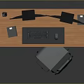 Modern Office Workstation With Wooden Desk Dual Monitors And Ergonomic Chair