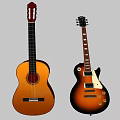 Acoustic And Electric Wooden Guitars With Classic Design As Musical Instruments