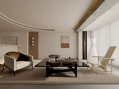 Modern Living Room Interior With Armchairs Coffee Table Decorative Art And Area Rug 3d model
