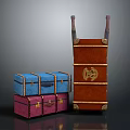 Vintage Leather Trunks Stacked With Blue Purple Brown Cases And Emblem