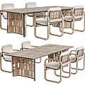 Modern Wooden Dining Table Set With Planked Top And Upholstered Chairs 3d model