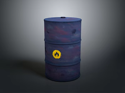 Industrial Blue Metal Oil Storage Drum With Yellow Flame Symbol 3d model