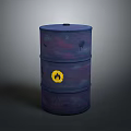Industrial Blue Metal Oil Storage Drum With Yellow Flame Symbol