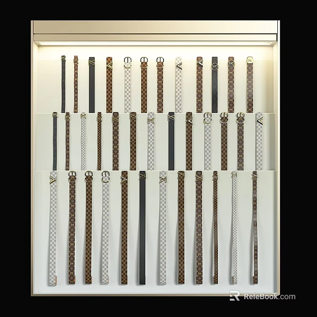 Commercial Watch Strap Display Equipment with Various Colors and Materials Neatly Arranged 3d model 