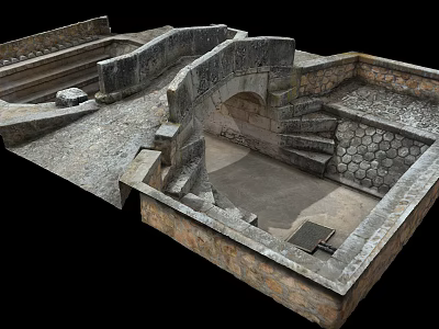 Ancient Stone Ruins Structure Featuring Stone Walls Stairs Archway And Paved Floor 3d model