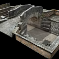 Ancient Stone Ruins Structure Featuring Stone Walls Stairs Archway And Paved Floor