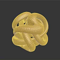 Golden Metallic Reptile Sculpture With Intertwined Snake Bodies Forming Sphere And Scaled Texture