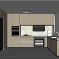 Modern Kitchen Design With Light Colored Cabinets Black Refrigerator Oven And Window Blinds