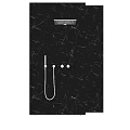 Modern Bathroom Fixture Set With Black Marble Walls Rainfall Showerhead And Handheld Sprayer