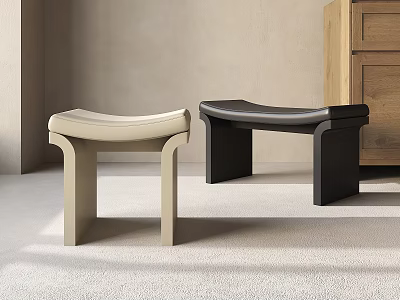 Modern Beige And Black Stools With Sleek Curved Seat And Geometric Legs In Minimalist Interior 3d model