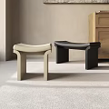 Modern Beige And Black Stools With Sleek Curved Seat And Geometric Legs In Minimalist Interior