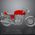 Vintage Red Motorcycle With White Seat Silver Engine Chrome Wheels Classic Design And Reflective Surface