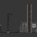 3D Rendering Of Industrial Mechanical Equipment With Curved Arm Vertical Structure And Components