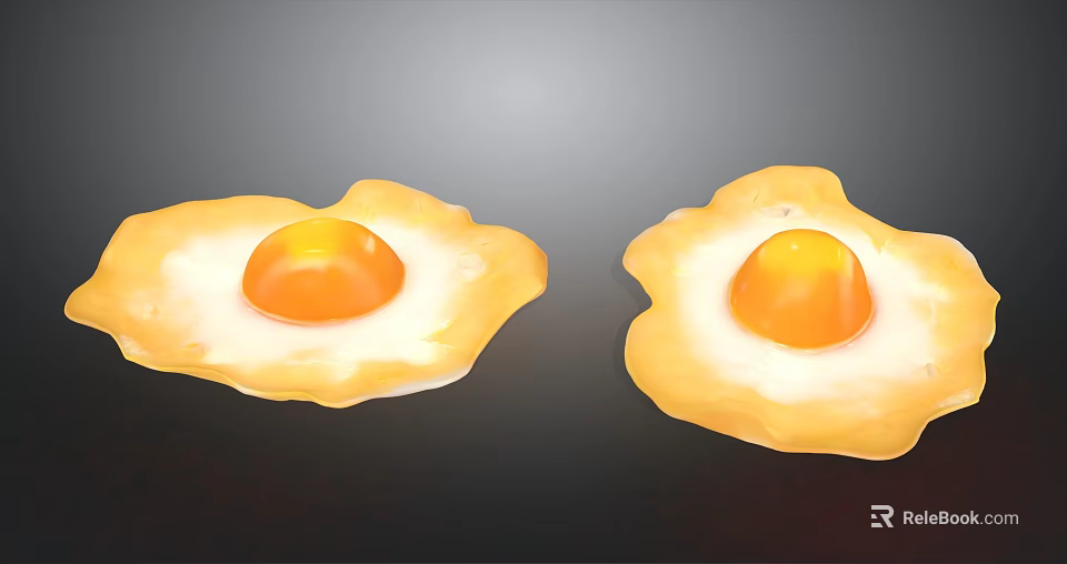 Golden Sunny Side Up Fried Eggs With Runny Yolk And Crispy Edges 3d model 