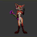 Red Fox Cartoon Character 3D Model With Green Eyes Pink Purple Megaphone Making Peace Sign