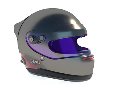 Shiny Black Racing Helmet With Purple Visor And Arusi Brand Logo 3d model