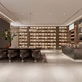 Elegant Tobacco And Alcohol Store Interior With Wooden Display Shelves Marble Backdrop And Front Counter