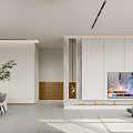 Modern Minimalist Living Dining Room Interior With Large Windows Potted Plants Sofa And Coffee Table