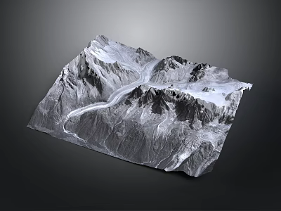 3D Mountain Range Terrain Model With River And Detailed Texture 3d model