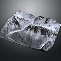 3D Mountain Range Terrain Model With River And Detailed Texture
