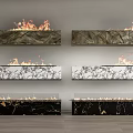 Wall Mounted Marble Fireplace Designs With Burning Flames In Modern Interior