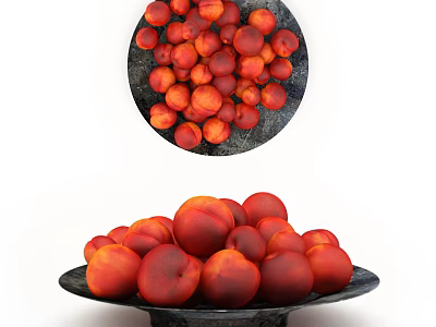 Fresh Red Peaches Beautifully Arranged in Black Plate for Daily Healthy Snacks 3d model