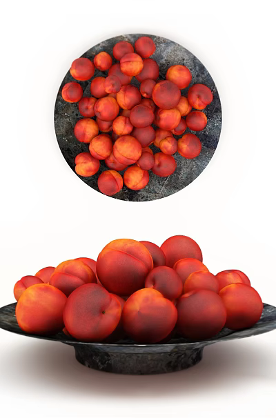 Fresh Red Peaches Beautifully Arranged in Black Plate for Daily Healthy Snacks 3d model
