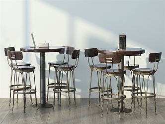 Industrial LOFT bar chair combination dining table and chair combination 3d model