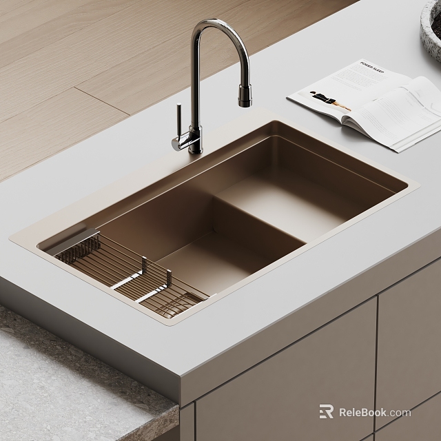Modern Bathroom Washbasin with Light Countertop Brown Basin Metal Drainer and Magazine 3d model 
