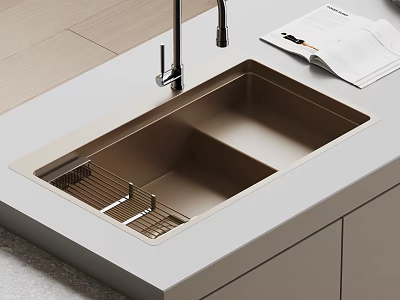 Modern Bathroom Washbasin with Light Countertop Brown Basin Metal Drainer and Magazine 3d model
