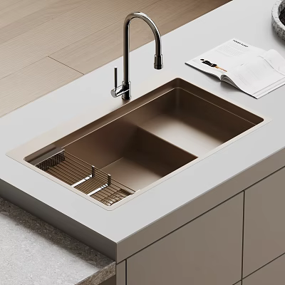 Modern Bathroom Washbasin with Light Countertop Brown Basin Metal Drainer and Magazine 3d model