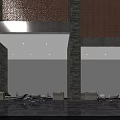 Spacious Hall Interior With Glass Roof High Ceiling Red Brick Walls And Green Plants