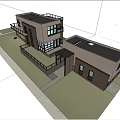 Modern Detached House Exterior With Brick Walls Large Windows And Green Lawn