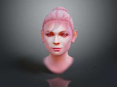 3D Rendered Character Portrait With Elf Ears Pink Hair And Red Eyes 3d model