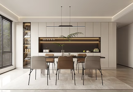 Modern Restaurant Dining Table and Chair Wine Cabinet Dining Room 3d model