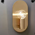 Simple Wall Lamp With Round Glass Bulb And Wooden Base For Interior Use