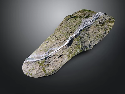 Irregular Shaped Rock With Green Moss And White Stripe On Dark Background 3d model