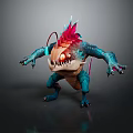 Fierce Game Movie Character With Blue Body Red Head Fins Glowing Eye Sharp Teeth And Claws